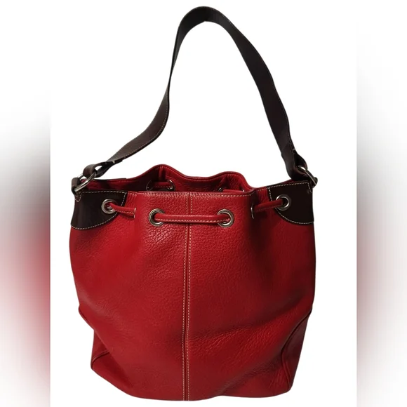 Dooney & Bourke All Weather Red Pebbled Leather Large Bucket Bag